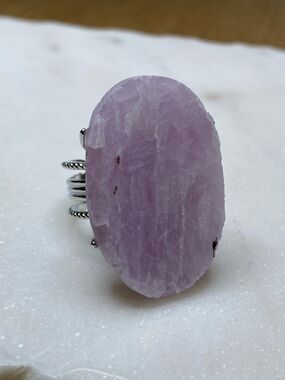 Lavender Raw Stone Statement Ring - Silver Tone